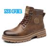 Outdoor Leather Ankle Boots New Men High Top Sneakers Fashion Lace Up Motorcycle Boots Non-Slip Man Winter Plush Snow Botas