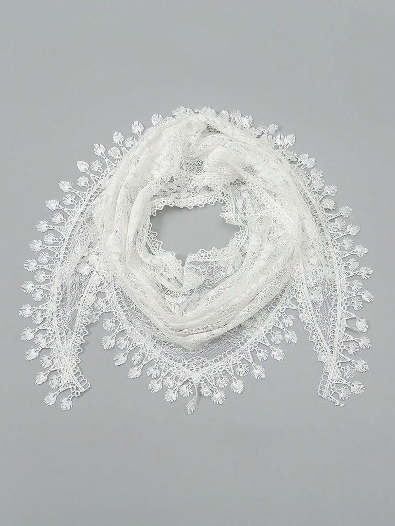 2026 New Women's Triangle Scarf Solid Color Lace Hollow Out Veil Muslim Church Round Headcloth Islam Wedding Mantilla Turban
