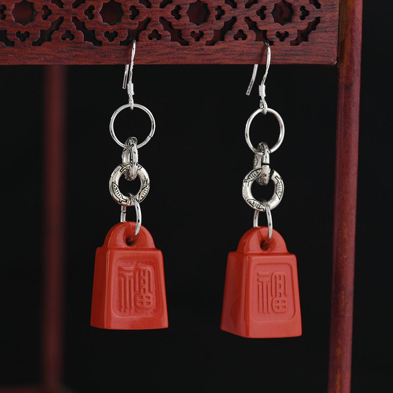 Original cinnabar earrings niche design retro long fringed earrings, natal red earrings for women