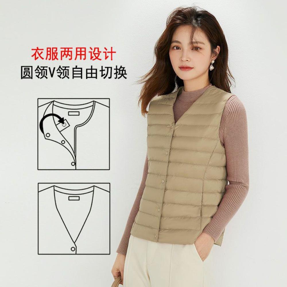 Women's V‑Neck Sleeveless White Duck Down Vest Regular Fit Commuter Layering Gilet