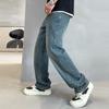 JYL Mens Jeans Vintage Blue Jacquard American Vibe Flared Denim Pants