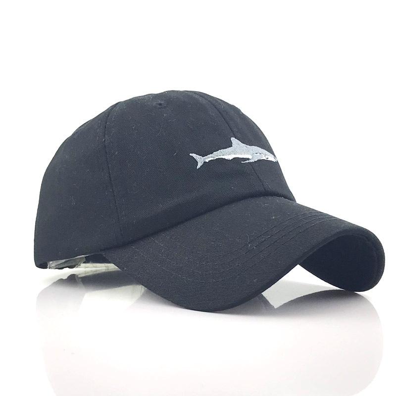 Shark Embroidered Baseball Hat Solid Color Curved Edge Pure Cotton Washed Casual Baseball Cap European and American Men's Women's Cap