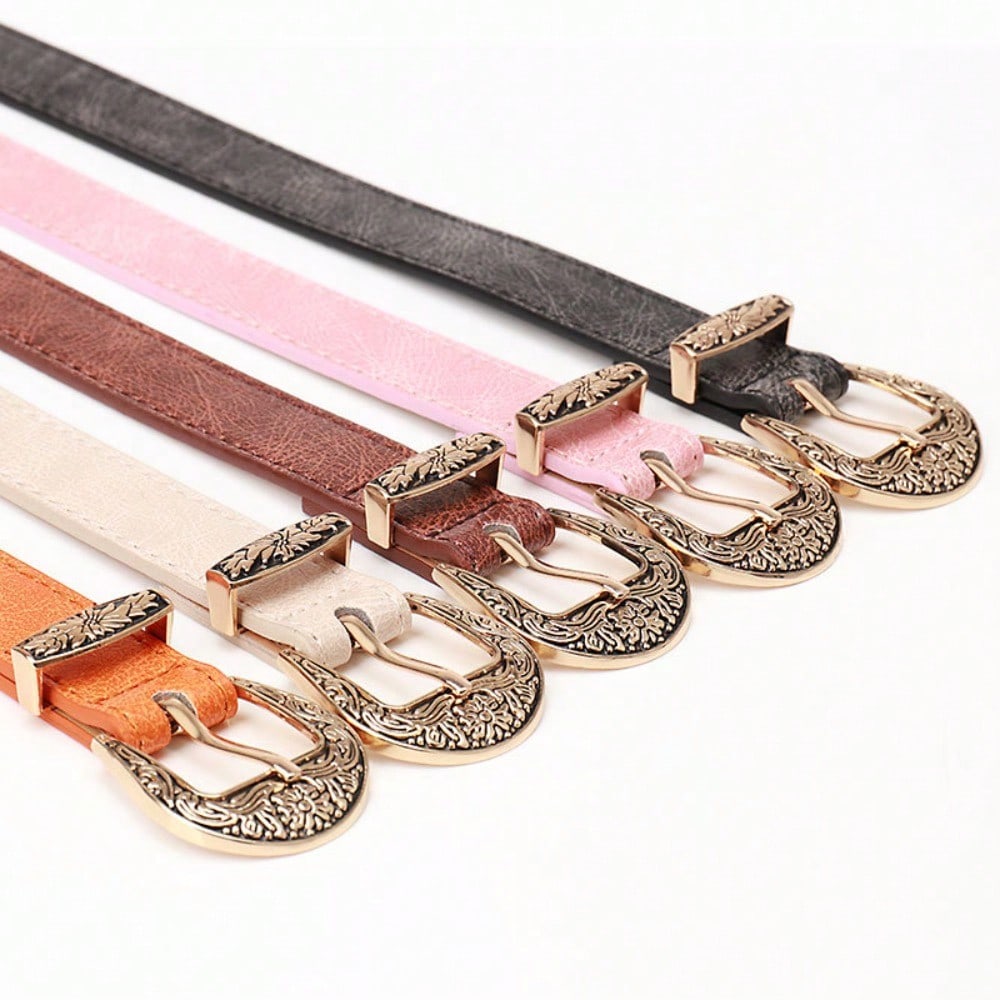 New Vintage Carved Button Women's Belt, Fashionable Versatile Jeans, High-end Belt for Women