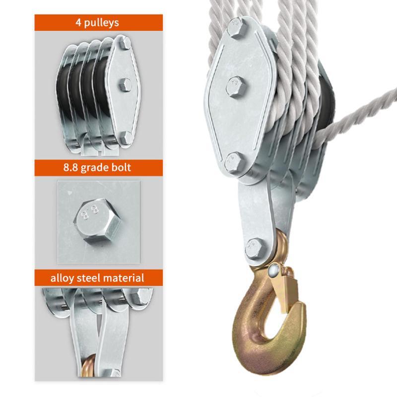 Polyethylene Manual Lifting Device with Zinc Alloy Hook & 270 Degrees Rotatable Rope Pulley
