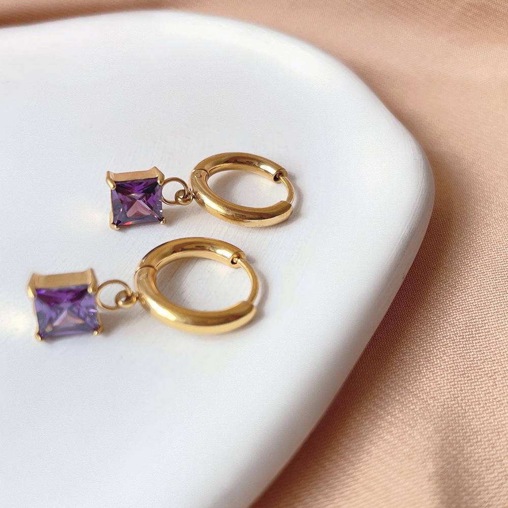 Spring and summer colorful crystal cubic zircon earrings, clear titanium steel colored gemstone earrings do not fade