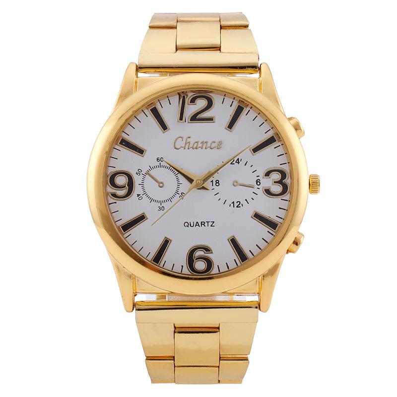 

Popular large dial digital three-eye gold men s watch men s quartz watch steel belt