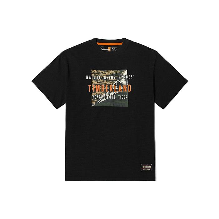 Timberland American Vintage Casual Camouflage Print Loose T-Shirt Men Tops Black A27GE-001