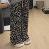 2024 Women's Ice Silk Leopard Print Wide-Leg Pants, High Waist, Drawstring, Draped Cool Style