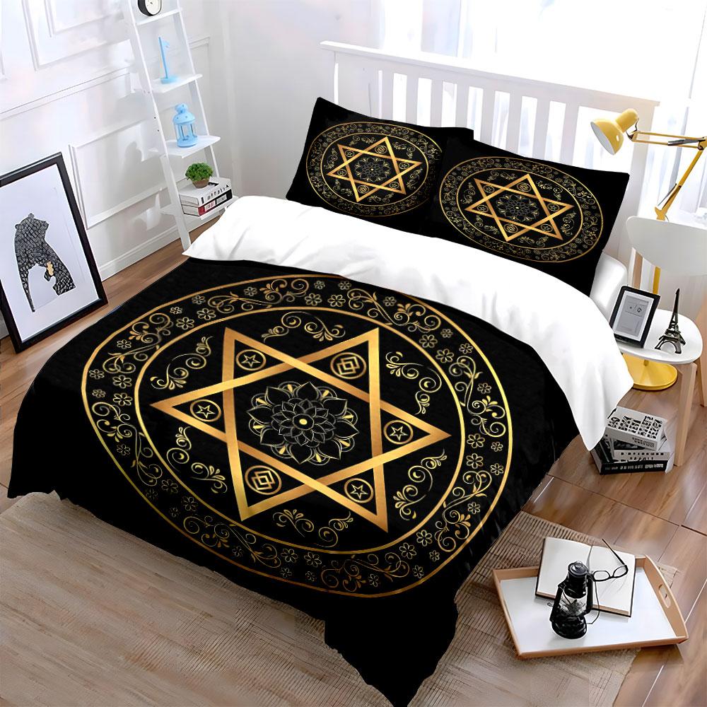 Elegant Golden Mandala Decor Set Exquisite Three-Piece Bedding Set Gift For Kids And Adults