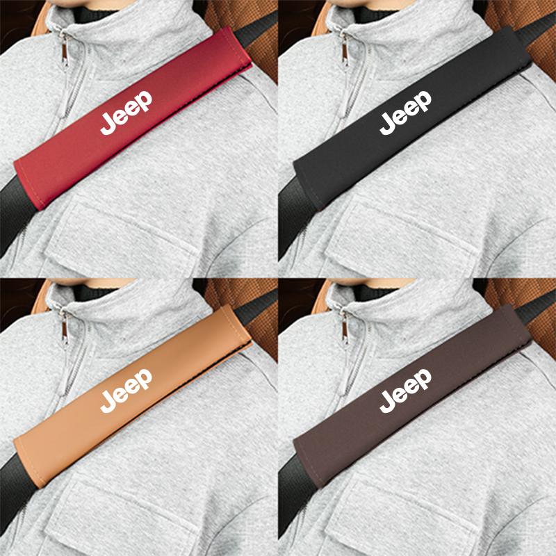 2Pcs Leather Car Seat Belt Shoulder Pad Safety Strap Cover For Jeep Grand Cherokee Wrangler JK Gladiator Compass Renegade Recon AMU1