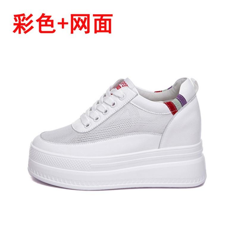 Trendy new muffin thick-soled inner height-increasing women's shoes mesh white shoes casual sports shoes