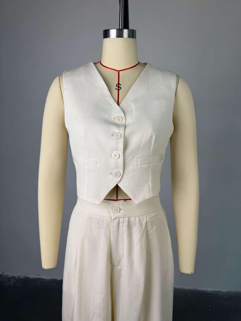 2025 Summer Women's Casual Set: Elegant Vest Tank Top & High-Waisted Wide-Leg Pants