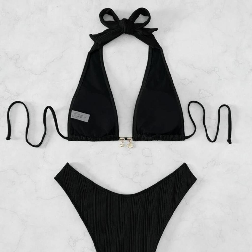 European & American Style 2024 Solid Color Halter Bikini - Hot-selling Swimsuit