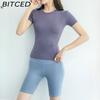 BITCED Damska odzież sportowa Top do jogi - Dopasowana kurtka z krótkim rękawem Zestaw do siłowni, biegania - Szybkoschnąca odzież treningowa na wiosnę, jesień, lato