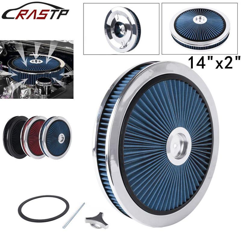 RASTP- Universal Air Cleaner Filter 14" Wide 2" Tall With Super Flow Thru Lid Washable Round 5-1/8-inch Neck Flange OFI178