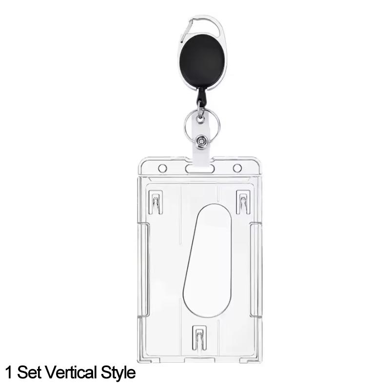 1/5Pcs Keychain Badge Reel Retractable Pass Work Permit Case Sleeve Dual Card Slot Card Holder Protector ID Tag Cover NEW