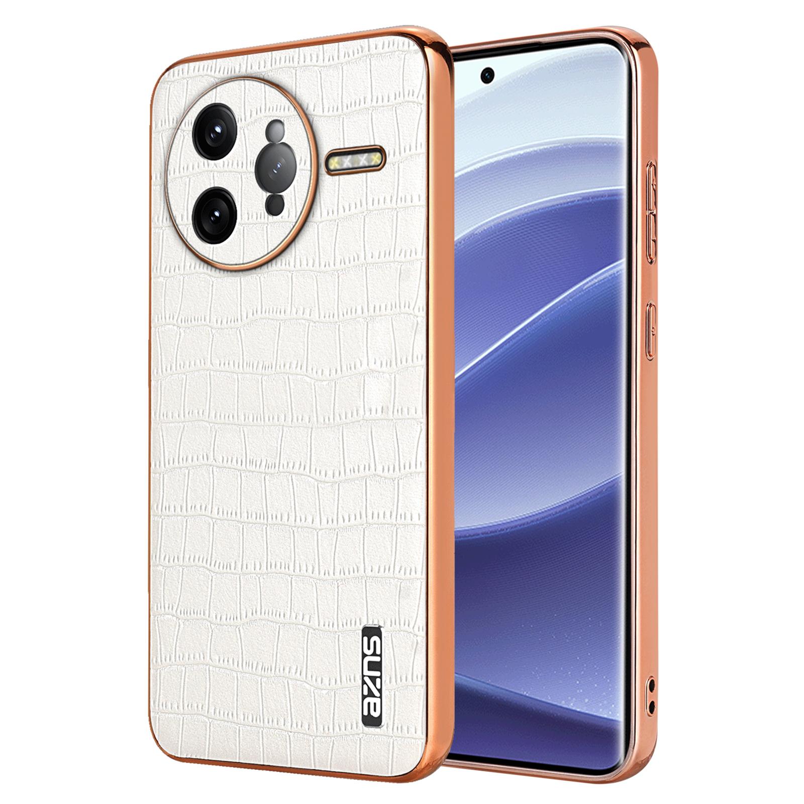 

AZNS For Xiaomi Poco F7 Ultra 5G/Redmi K80 Pro 5G Case Electroplating Crocodile Texture PU+TPU Phone Cover White