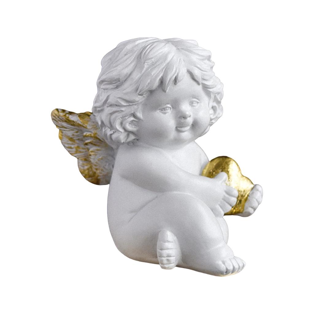 Resin Imitation Gypsum Heart-shaped Little Angel Desktop Ornament, Style Character Home Decoration Sculpture