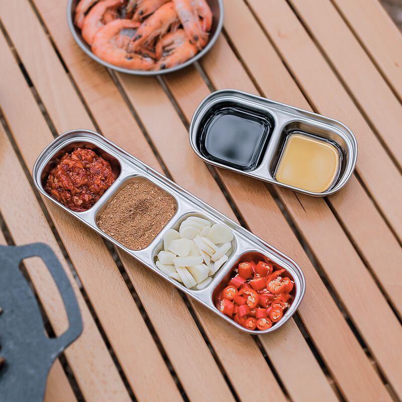 Korean Style Stainless Steel Divided Dipping Sauce Dish