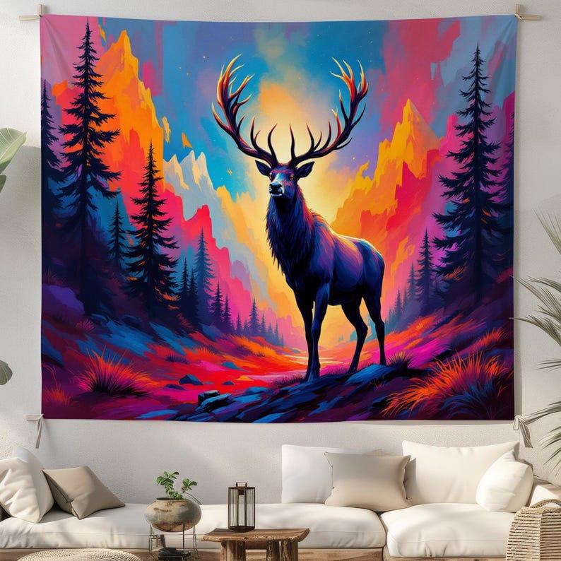 colorful deer tapestry 75x100 чёрный