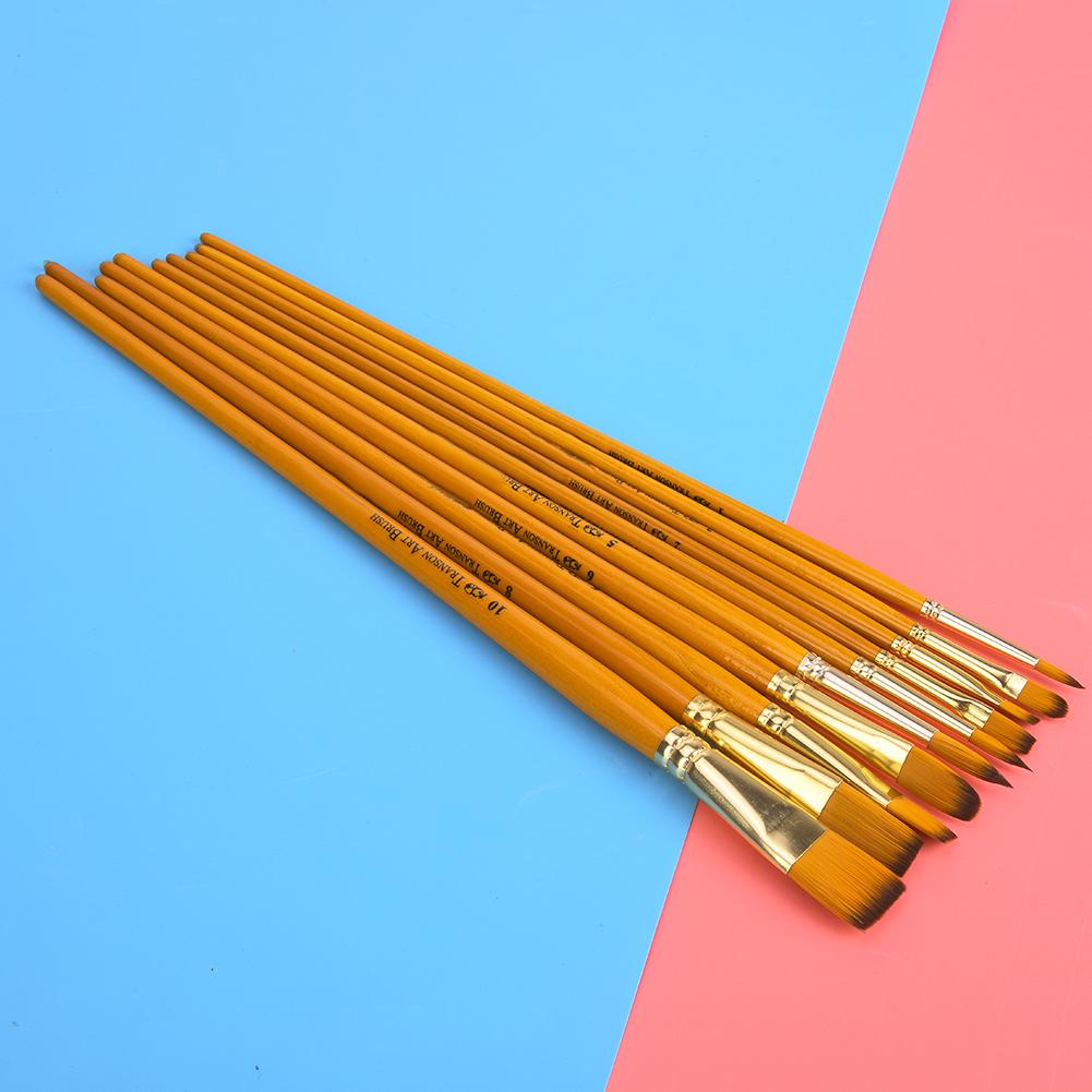 10Pcs Painting Brush Yellow Handle Nylon Hair Gouache Watercolor Drawing Pen Art Supplies