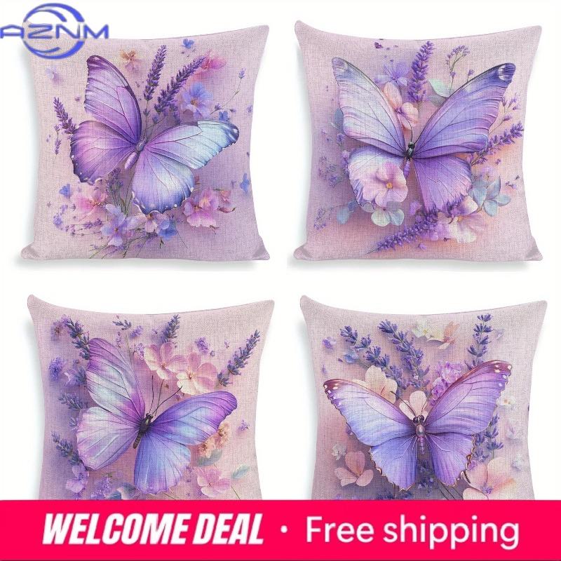 Lavender butterfly decorative pillowcase ultrasoft polyester material living room sofa backrest car pillowcase home decoration