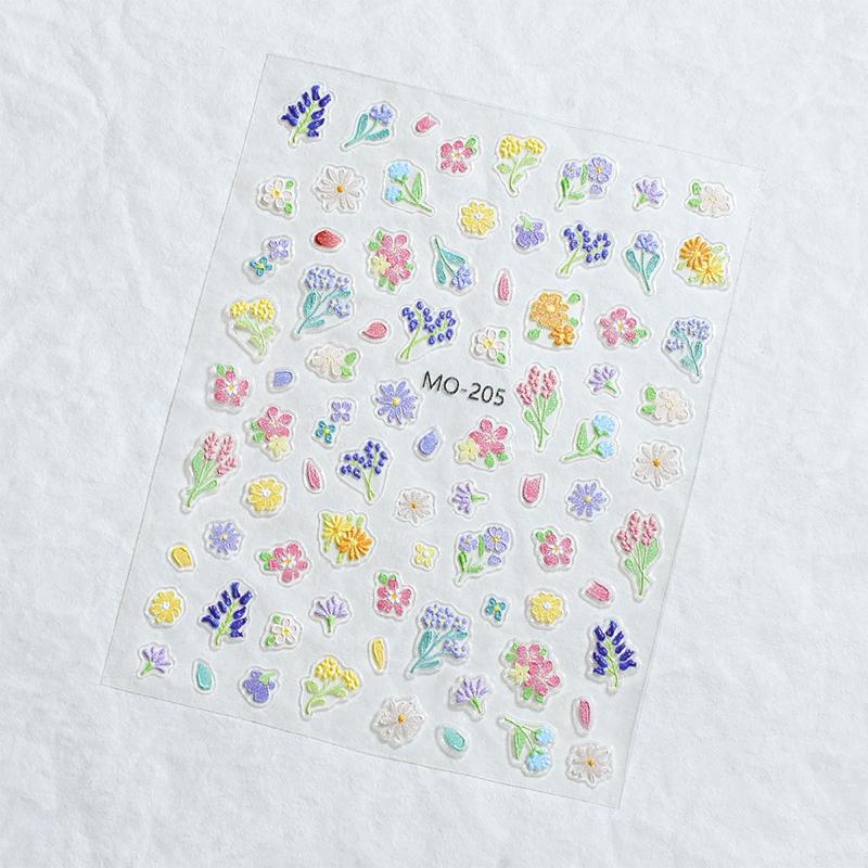 Oil Painting Flower Nail Sticker Embossed Daisy Self-Adhesive Decals Nail Art Decoration Diy Manicure Design