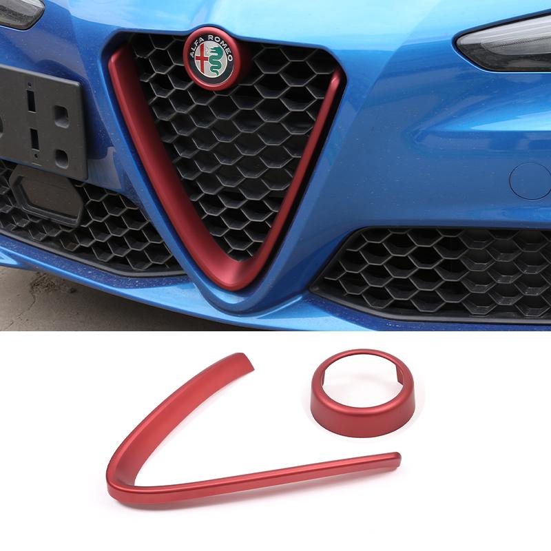 LUBTW1 For Alfa Romeo Giulia 2017 2018 2019-2025 Car Front Bumper Air Grilles V Frame Decoration Trim Sticker Logo Cover Accessories