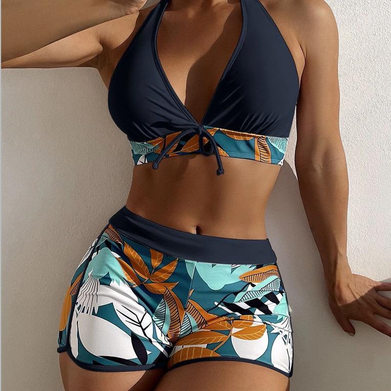 European & American Print Backless Bikini Swimsuit