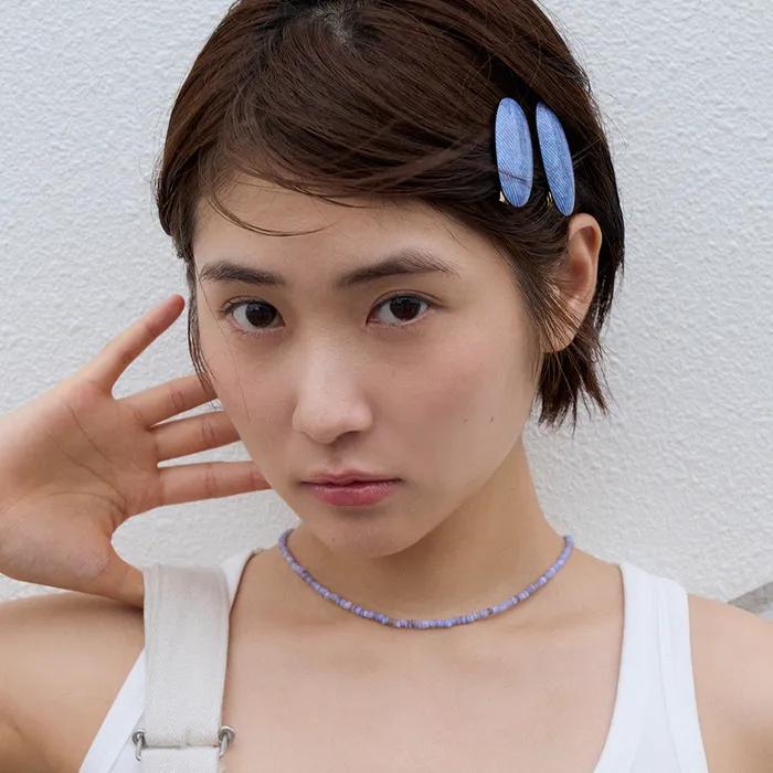 [2set] denim oval hair pin