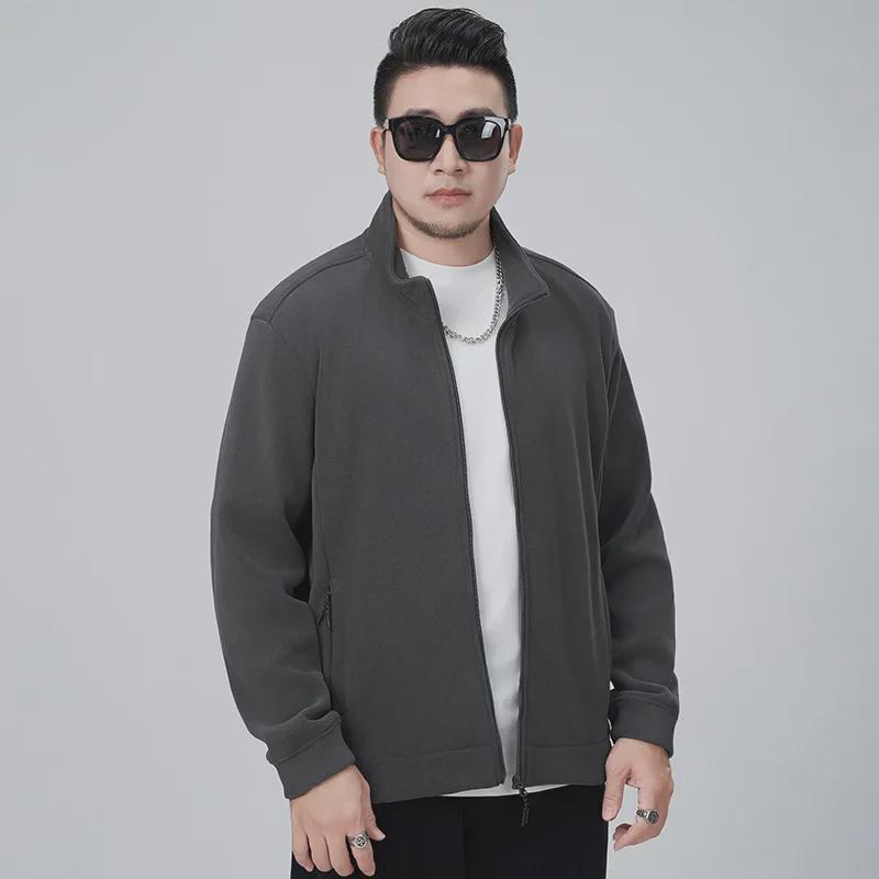 Ao Li Men's Large Velvet Stand Collar Sweater - Winter Thickened Simple Cardigan, Solid Color, All-Match Loose Jacket