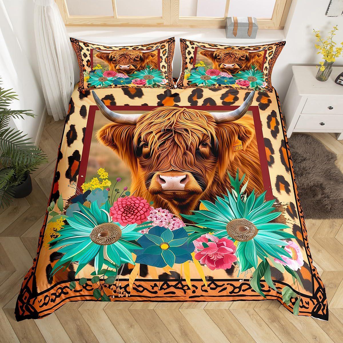 

Highland Cow Digital Printing Quilt Cover Bedding Set Quilt Cover European And American Animal Three-Piece Set US Queen 228*228