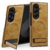 KEYSION Luxuxy PU Leather Magnetic Case for MagSafe for Samsung Galaxy Z Fold 7 5G Kickstand Wireless Charging Phone Back Cover