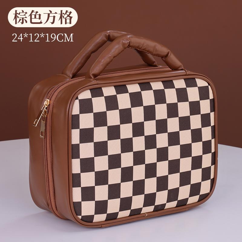 

Large Capacity PU Grid Melody Women s Cosmetic Storage Box Portable Travel Makeup Bag High-end Feel Multi-compartment Wash Bag