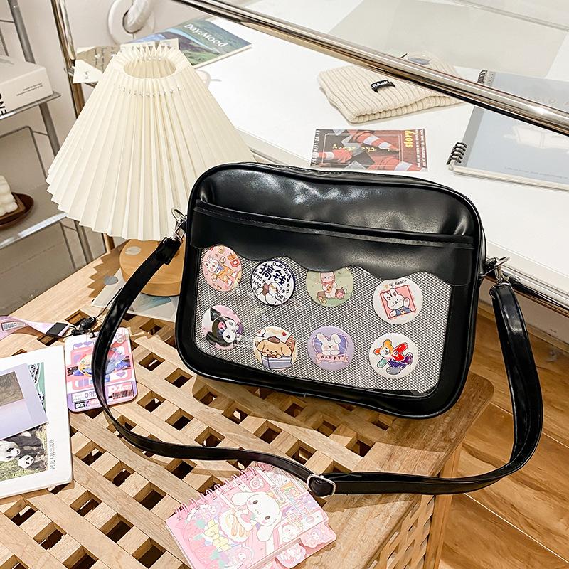 

Двовимірна сумка для болю жіноча японська маленький свіжий студентський стиль полотняна сумка універсальна солодка жіноча сумка сумка через плече месенджер чорний