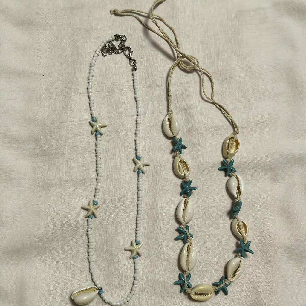 Shell pendant, starfish beaded necklace, seaside vacation rice bead collarbone chain women's jewelry Bohemian