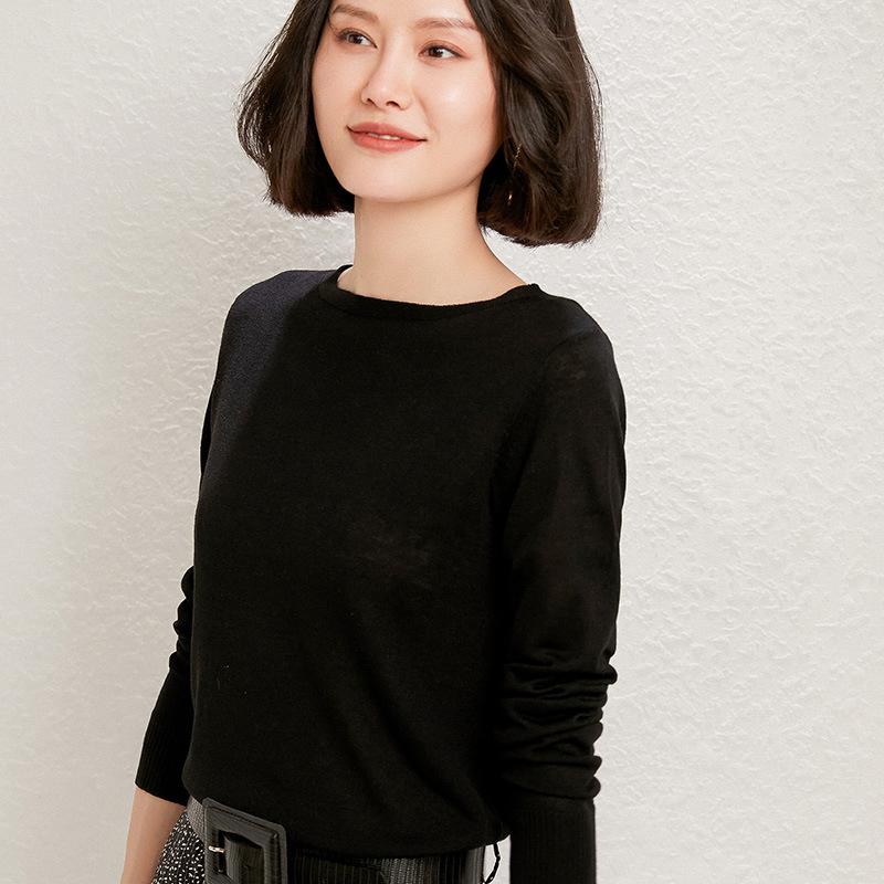 

Универсальная футболка с низким круглым вырезом, облегающая, женский свободный свитер однотонной расцветки, нижняя футболка, тонкий топ, вязаный свитер-пуловер XXL чёрный