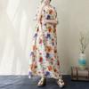 Summer v-neck thin cotton and linen large size loose literary holiday wind beach skirt retro meat-covering long robe