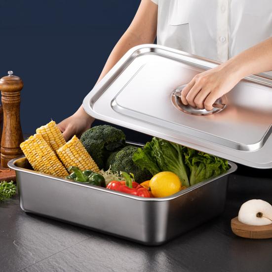 Firkantet form med flat bunn, ekstra dyp lasagneform i rustfritt stål med lokk, non-stick stekekasserolle