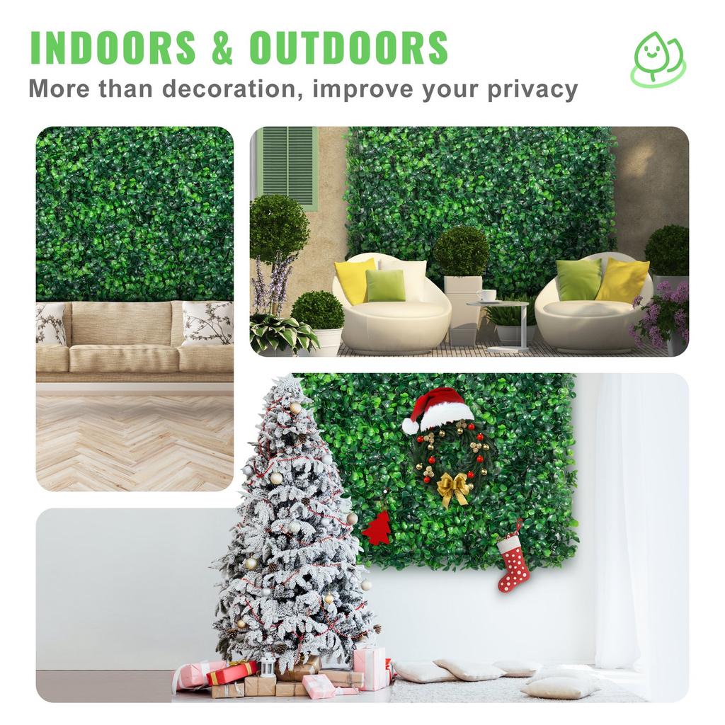 VEVOR Artificial Boxwood Panel UV 24pcs Boxwood Hedge Wall Panels Artificial Grass Backdrop Wall 20" X 20" 4 Cm Green Grass Wall Fake Hedge