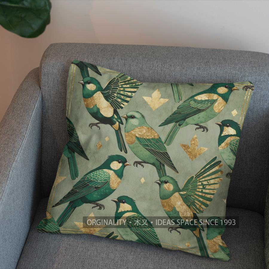 2D Vintage Birds And Leaves Pattern Pillow Cover Pattern Cushion Cover Suitable For Sofa Bedroom Car Pillow Cover
