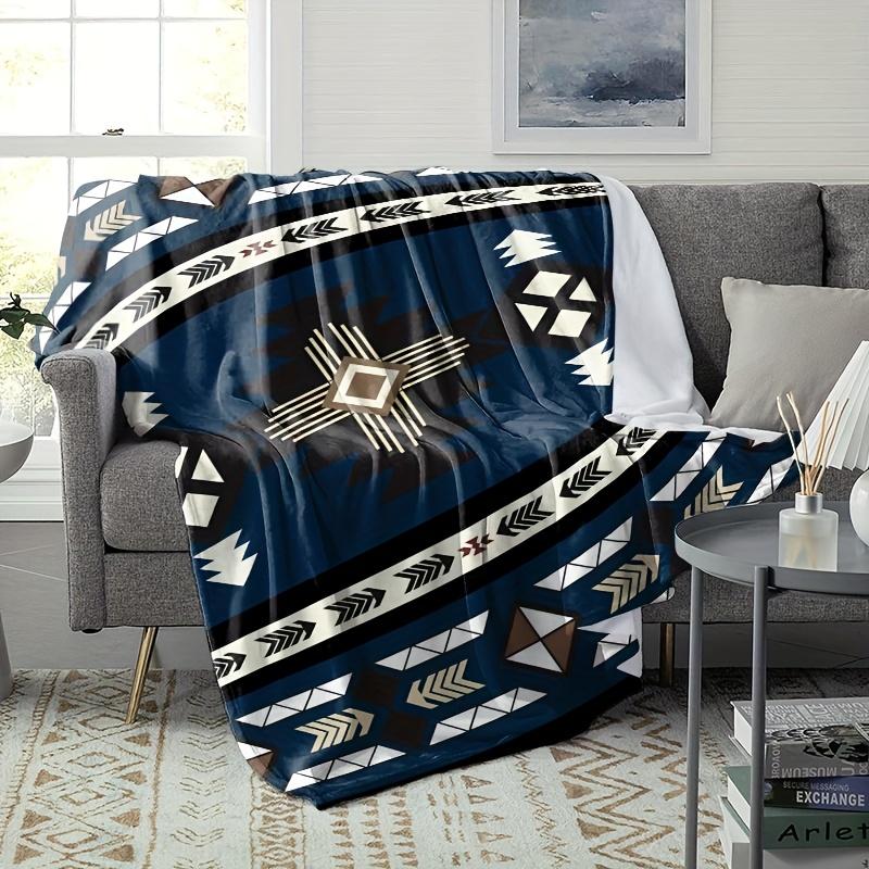Bohemian Aztec Flannel Blanket  Soft Geometric Patterns Cozy Sofa Throw for Camping Travel  Home Decor