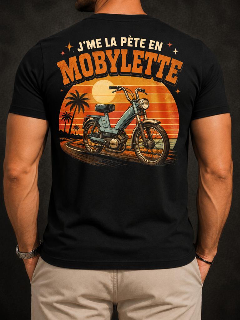 Jme la pete en Mobylette vintage blue moped sunset palm road French retro scene bold graphic mes Unisex All T-Shirt