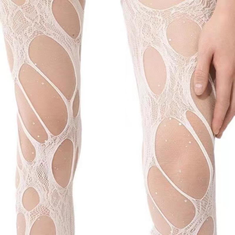 Sexy Punk Women Broken Hole Stocking Interor Fishing Net Socks Gothic Y2k Lace Torn Party Underwear Pantyhose