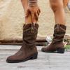 Women's Embroidered Western Style Ankle Boots, Pointed Toe Chunky Heel Folded Martin Boots, Retro Fall Winter Shoes
