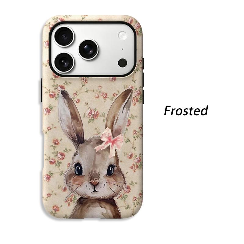 Charming Vintage Rose Floral Bunny Art Print Film Aesthetic Protective Shockproof Bumper Phone Case Cover For iPhone 14 15 16 17 Pro Max Plus