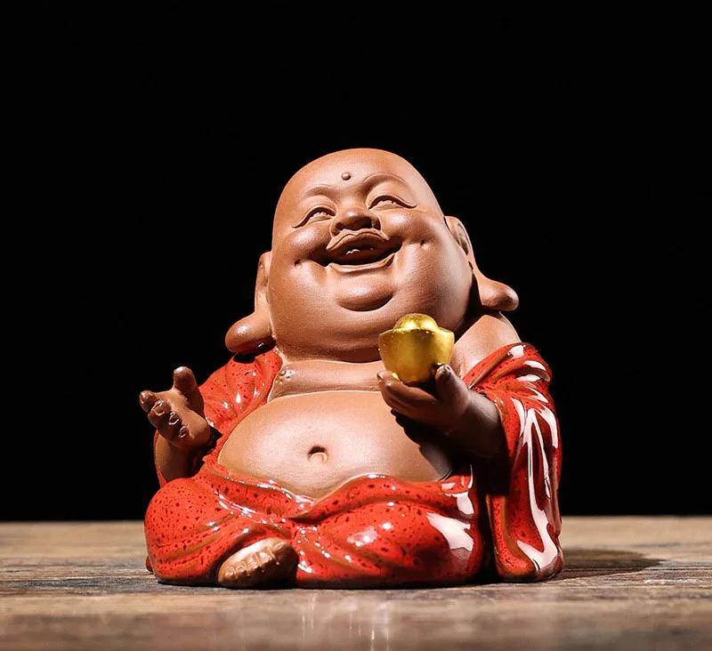 Dekorationen im chinesischen Zen-Stil aus lila Ton, Maitreya-Buddha, Wohnzimmer, Veranda, zur Befestigung im Auto, Handwerk für Tee-Sets