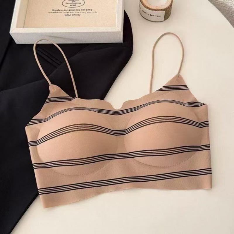 Small Floral Seamless Thin Shoulder Strap Beautiful Back Fixed Cup Sling Vest Anti-light Bra Cover