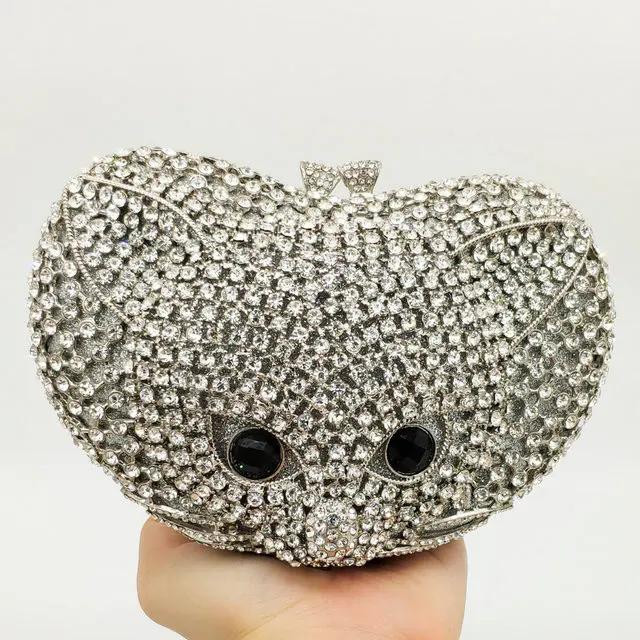 

Boutique De FGG Lovely 3D Fox Shape Women Animal Evening Bag Luxury Diamond Minaudiere Clutch Wedding Party Handbags and Purses 18X7X12cm