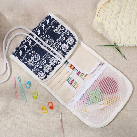 Crochet Hook Organizer Roll-Up Storage Bag Foldable Multi-Compartment Crochet Hook Case for Crochet Knitting Accessories